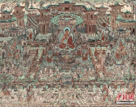 西方凈土變-莫高窟第217窟(盛唐)。敦煌研究院供圖